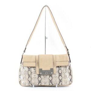 Dana Buchman 12 x 7 Tan Multi Faux Reptile Zip Top Flap Over Pocket Purse